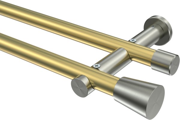 Gardinenstange Messing-Optik / Edelstahl-Optik 20 mm Ø 2-läufig PLATON - Sitra (ohne Ringe)