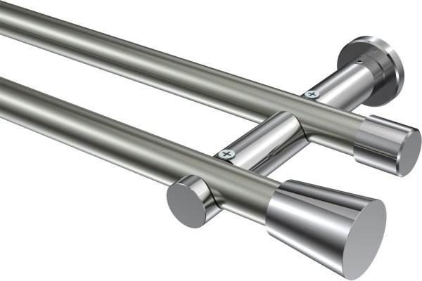 Gardinenstange Metall 20 mm Ø 2-läufig PLATON - Sitra Edelstahl-Optik / Chrom (ohne Ringe) 100 cm