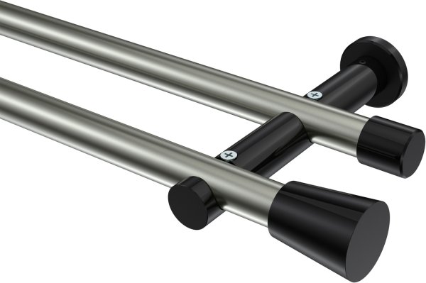 Gardinenstange Metall 20 mm Ø 2-läufig PLATON - Sitra Edelstahl-Optik / Schwarz (ohne Ringe) 100 cm