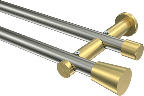 Gardinenstange Edelstahl-Optik / Messing-Optik 20 mm Ø 2-läufig PLATON - Sitra (ohne Ringe) 100 cm
