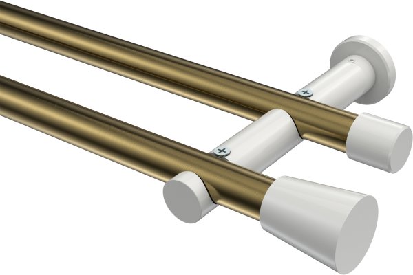 Gardinenstange Metall 20 mm Ø 2-läufig PLATON - Sitra Messing Antik / Weiß (ohne Ringe) 100 cm