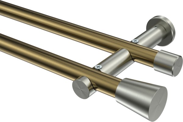 Gardinenstange Metall 20 mm Ø 2-läufig PLATON - Sitra Messing Antik / Edelstahl-Optik (ohne Ringe) 100 cm