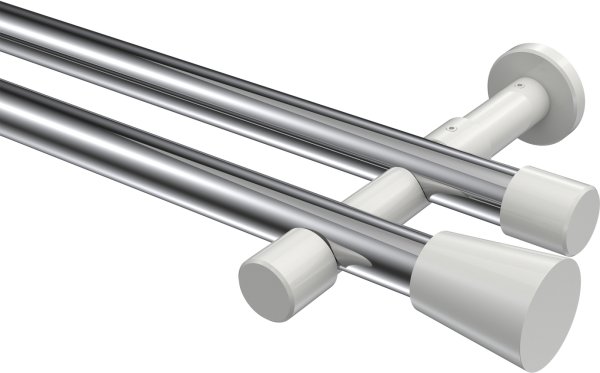 Gardinenstange Metall 20 mm Ø 2-läufig PRESTIGE - Sitra Chrom / Weiß (ohne Ringe) 100 cm