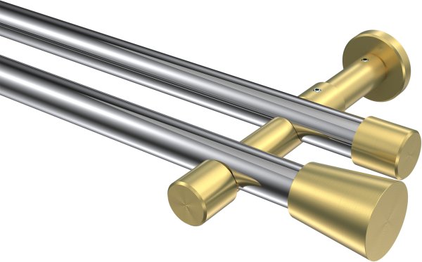 Gardinenstange Metall 20 mm Ø 2-läufig PRESTIGE - Sitra Chrom / Messing-Optik (ohne Ringe) 100 cm
