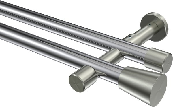 Gardinenstange Metall 20 mm Ø 2-läufig PRESTIGE - Sitra Chrom / Edelstahl-Optik (ohne Ringe) 100 cm