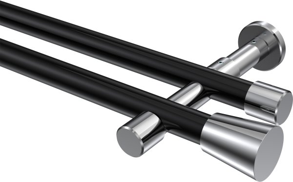Gardinenstange Metall 20 mm Ø 2-läufig PRESTIGE - Sitra Schwarz / Chrom (ohne Ringe) 100 cm