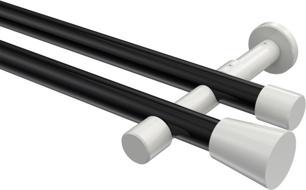 Gardinenstange Metall 20 mm Ø 2-läufig PRESTIGE - Sitra Schwarz / Weiß (ohne Ringe) 100 cm