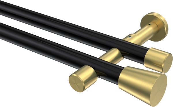 Gardinenstange Metall 20 mm Ø 2-läufig PRESTIGE - Sitra Schwarz / Messing-Optik (ohne Ringe) 100 cm