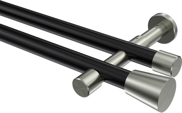 Gardinenstange Metall 20 mm Ø 2-läufig PRESTIGE - Sitra Schwarz / Edelstahl-Optik (ohne Ringe) 100 cm