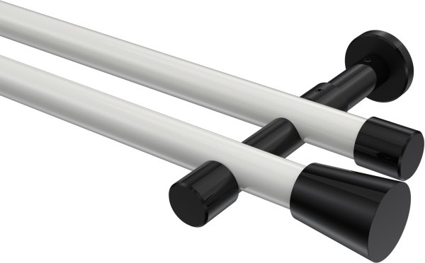Gardinenstange Metall 20 mm Ø 2-läufig PRESTIGE - Sitra Weiß / Schwarz (ohne Ringe) 100 cm