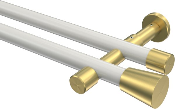 Gardinenstange Metall 20 mm Ø 2-läufig PRESTIGE - Sitra Weiß / Messing-Optik (ohne Ringe) 100 cm