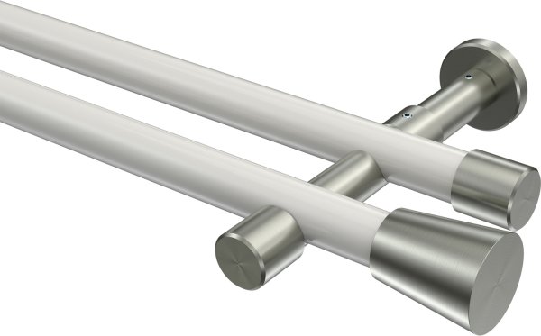 Gardinenstange Metall 20 mm Ø 2-läufig PRESTIGE - Sitra Weiß / Edelstahl-Optik (ohne Ringe) 100 cm