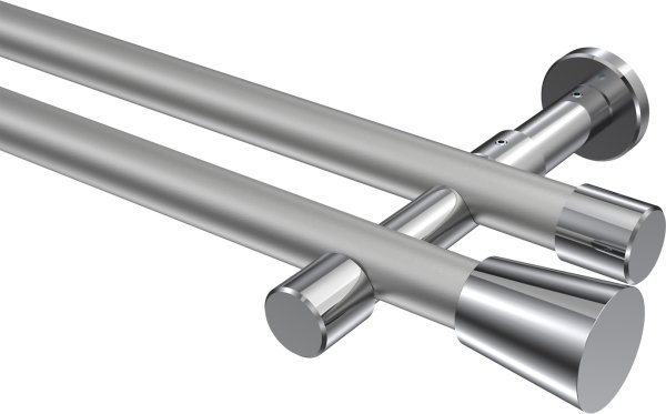 Gardinenstange Metall 20 mm Ø 2-läufig PRESTIGE - Sitra Silbergrau / Chrom (ohne Ringe) 100 cm