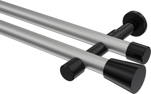 Gardinenstange Metall 20 mm Ø 2-läufig PRESTIGE - Sitra Silbergrau / Schwarz (ohne Ringe) 100 cm