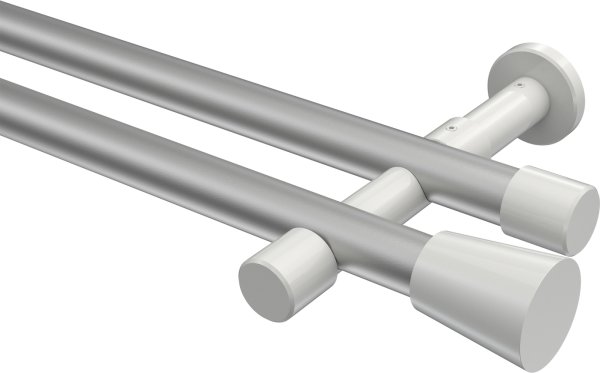 Gardinenstange Metall 20 mm Ø 2-läufig PRESTIGE - Sitra Silbergrau / Weiß (ohne Ringe) 100 cm