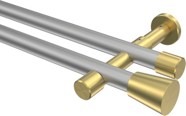 Gardinenstange Metall 20 mm Ø 2-läufig PRESTIGE - Sitra Silbergrau / Messing-Optik (ohne Ringe) 100 cm