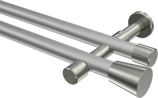Gardinenstange Metall 20 mm Ø 2-läufig PRESTIGE - Sitra Silbergrau / Edelstahl-Optik (ohne Ringe) 100 cm