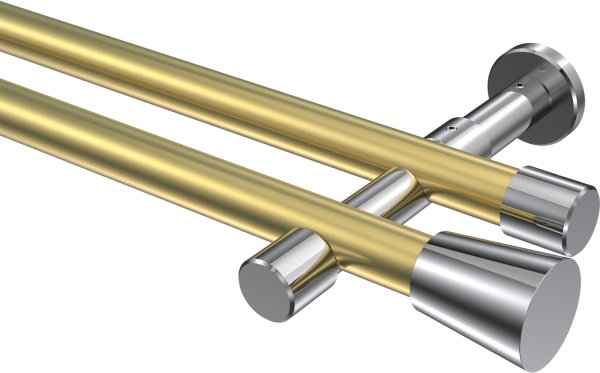 Gardinenstange Metall 20 mm Ø 2-läufig PRESTIGE - Sitra Messing-Optik / Chrom (ohne Ringe) 100 cm