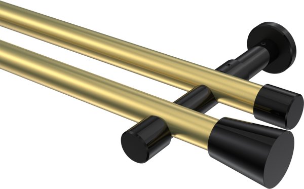 Gardinenstange Metall 20 mm Ø 2-läufig PRESTIGE - Sitra Messing-Optik / Schwarz (ohne Ringe) 100 cm