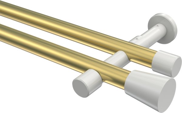 Gardinenstange Metall 20 mm Ø 2-läufig PRESTIGE - Sitra Messing-Optik / Weiß (ohne Ringe) 100 cm