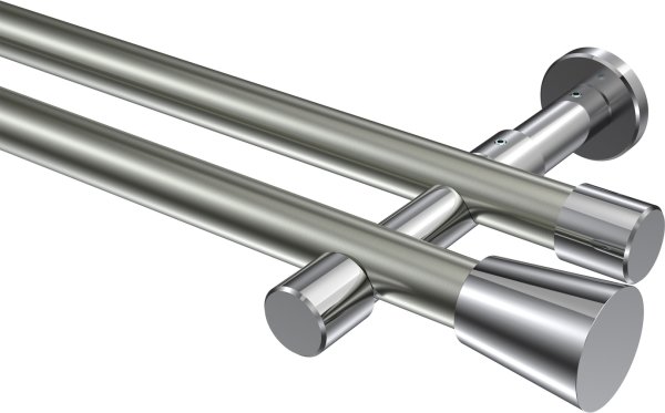 Gardinenstange Metall 20 mm Ø 2-läufig PRESTIGE - Sitra Edelstahl-Optik / Chrom (ohne Ringe) 100 cm