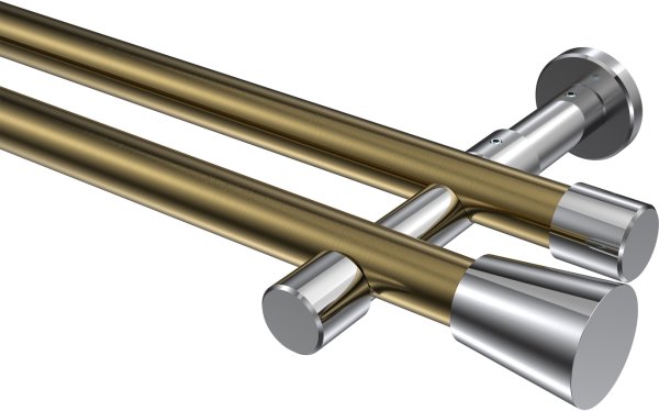 Gardinenstange Metall 20 mm Ø 2-läufig PRESTIGE - Sitra Messing Antik / Chrom (ohne Ringe) 100 cm