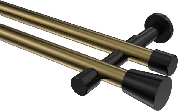 Gardinenstange Metall 20 mm Ø 2-läufig PRESTIGE - Sitra Messing Antik / Schwarz (ohne Ringe) 100 cm