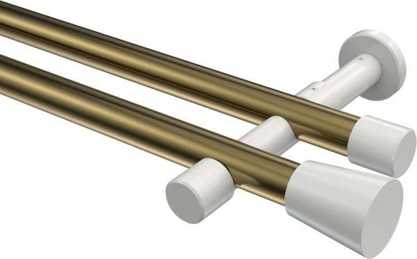 Gardinenstange Metall 20 mm Ø 2-läufig PRESTIGE - Sitra Messing Antik / Weiß (ohne Ringe) 100 cm