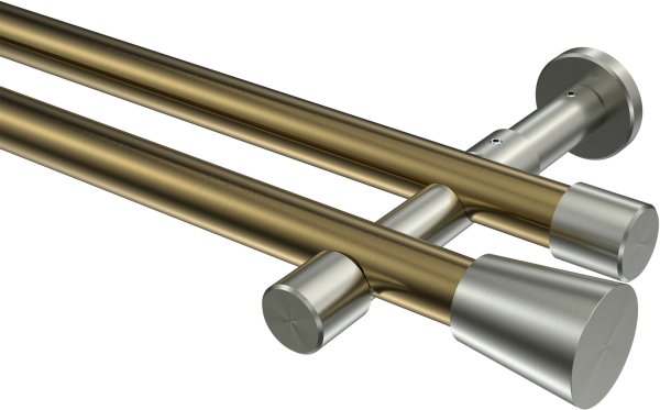 Gardinenstange Metall 20 mm Ø 2-läufig PRESTIGE - Sitra Messing Antik / Edelstahl-Optik (ohne Ringe) 100 cm