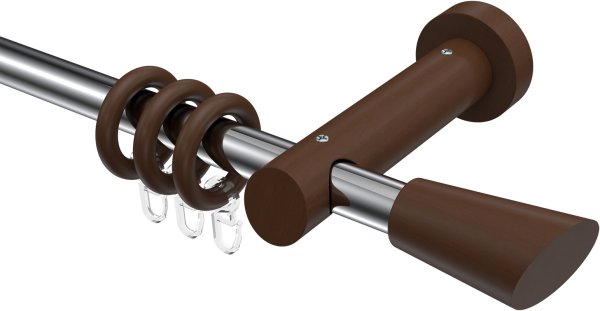 Gardinenstange Metall / Holz 20 mm Ø TALENA - Bero Chrom / Nussbaum lackiert 100 cm
