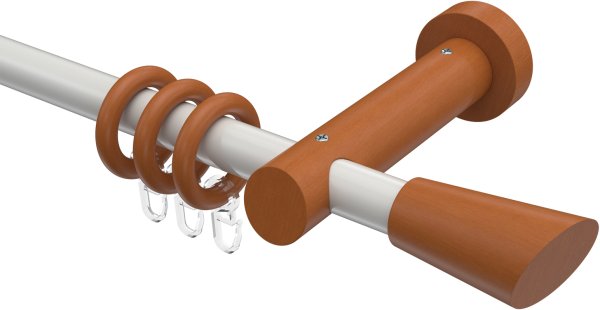 Gardinenstange Metall / Holz 20 mm Ø TALENA - Bero Weiß / Kirschbaum lackiert 100 cm