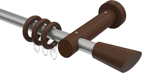 Gardinenstange Metall / Holz 20 mm Ø TALENA - Bero Silbergrau / Nussbaum lackiert 100 cm