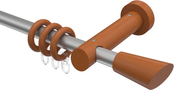 Gardinenstange Metall / Holz 20 mm Ø TALENA - Bero Silbergrau / Kirschbaum lackiert 100 cm