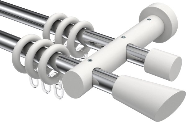 Gardinenstange Metall / Holz 20 mm Ø 2-läufig TALENA - Bero Chrom / Weiß lackiert 100 cm