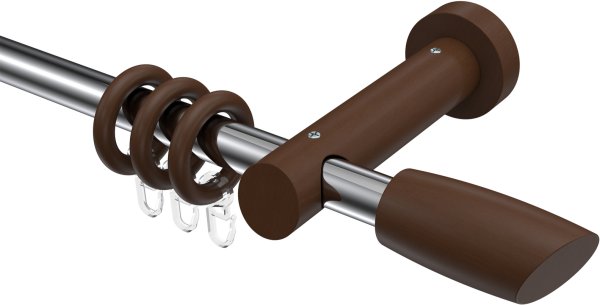 Gardinenstange Metall / Holz 20 mm Ø TALENA - Etta Chrom / Nussbaum lackiert 100 cm