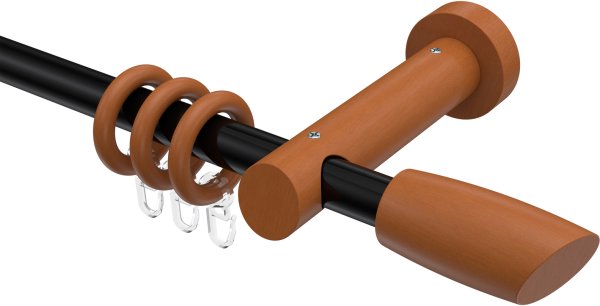 Gardinenstange Metall / Holz 20 mm Ø TALENA - Etta Schwarz / Kirschbaum lackiert 100 cm