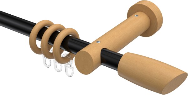 Gardinenstange Metall / Holz 20 mm Ø TALENA - Etta Schwarz / Buche lackiert 100 cm