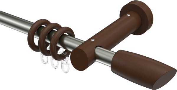 Gardinenstange Metall / Holz 20 mm Ø TALENA - Etta Edelstahl-Optik / Nussbaum lackiert 100 cm