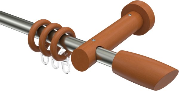 Gardinenstange Metall / Holz 20 mm Ø TALENA - Etta Edelstahl-Optik / Kirschbaum lackiert 100 cm