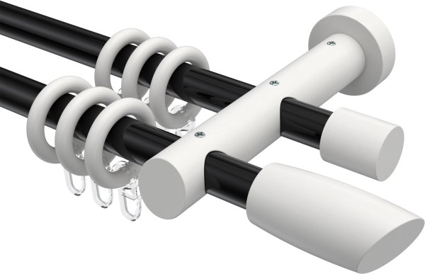 Gardinenstange Metall / Holz 20 mm Ø 2-läufig TALENA - Etta Schwarz / Weiß lackiert 100 cm