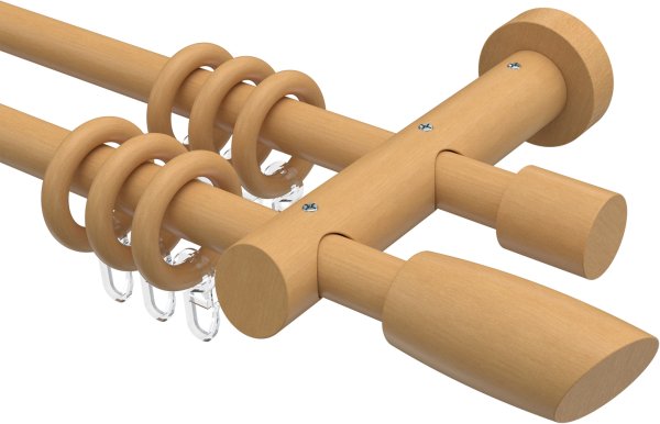 Gardinenstange Holz 20 mm Ø 2-läufig TALENA - Etta Buche lackiert 100 cm