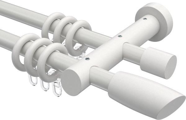 Gardinenstange Metall / Holz 20 mm Ø 2-läufig TALENA - Etta Weiß lackiert 100 cm