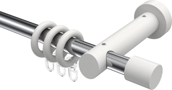 Gardinenstange Metall / Holz 20 mm Ø TALENA - Feta Chrom / Weiß lackiert 100 cm