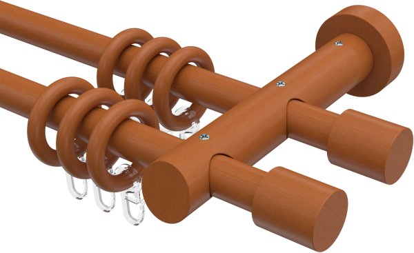 Gardinenstange Holz 20 mm Ø 2-läufig TALENA - Feta Kirschbaum lackiert