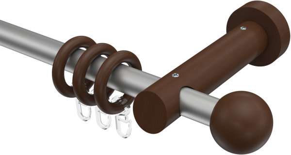 Gardinenstange Metall / Holz 20 mm Ø TALENA - Luina Silbergrau / Nussbaum lackiert 100 cm