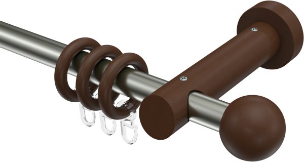Gardinenstange Metall / Holz 20 mm Ø TALENA - Luina Edelstahl-Optik / Nussbaum lackiert 100 cm