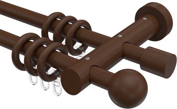 Gardinenstange Holz 20 mm Ø 2-läufig TALENA - Luina Nussbaum lackiert