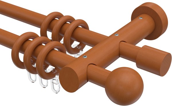 Gardinenstange Holz 20 mm Ø 2-läufig TALENA - Luina Kirschbaum lackiert