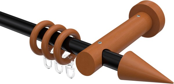 Gardinenstange Metall / Holz 20 mm Ø TALENA - Siveo Schwarz / Kirschbaum lackiert 360 cm (2 x 180 cm)