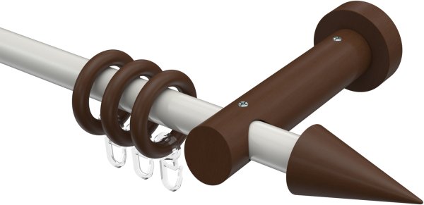 Gardinenstange Metall / Holz 20 mm Ø TALENA - Siveo Weiß / Nussbaum lackiert 100 cm